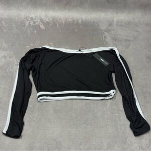 Fashion Nova off the shoulder Black White Crop Top longsleeve women’s 2XL Y2K